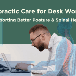 Chiropractor performing posture assessment on office worker in clinical setting