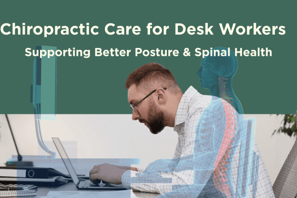 Chiropractor performing posture assessment on office worker in clinical setting