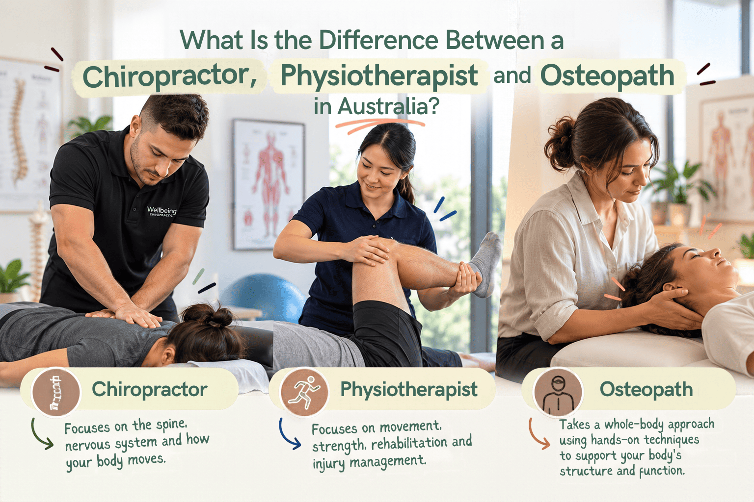 What Is the Difference Between a Chiropractor, Physiotherapist and Osteopath in Australia?